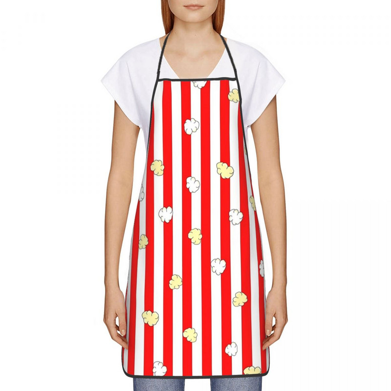 Pielāgots priekšautiņš, sarkans un balts svītrains ar popkorna priekšautu vīriešiem sievietēm unisex pieaugušajiem šefpavāra gatavošana virtuves galda virtuves cepšana