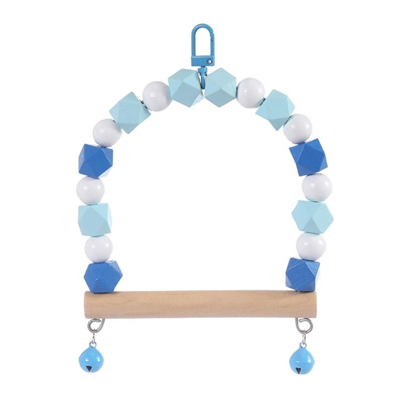 Q6PE Papagaiļa šūpoles putns, košļājams, stāvošs koka asaris, piekārts mazo putnu būrīša rotaļlieta