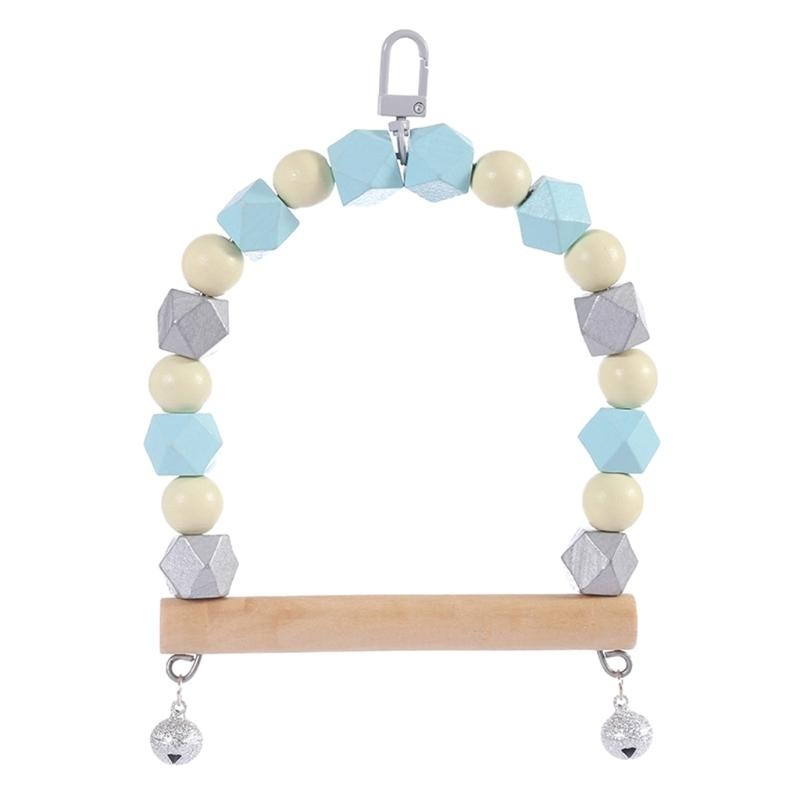 Q6PE Papagaiļa šūpoles putns, košļājams, stāvošs koka asaris, piekārts mazo putnu būrīša rotaļlieta