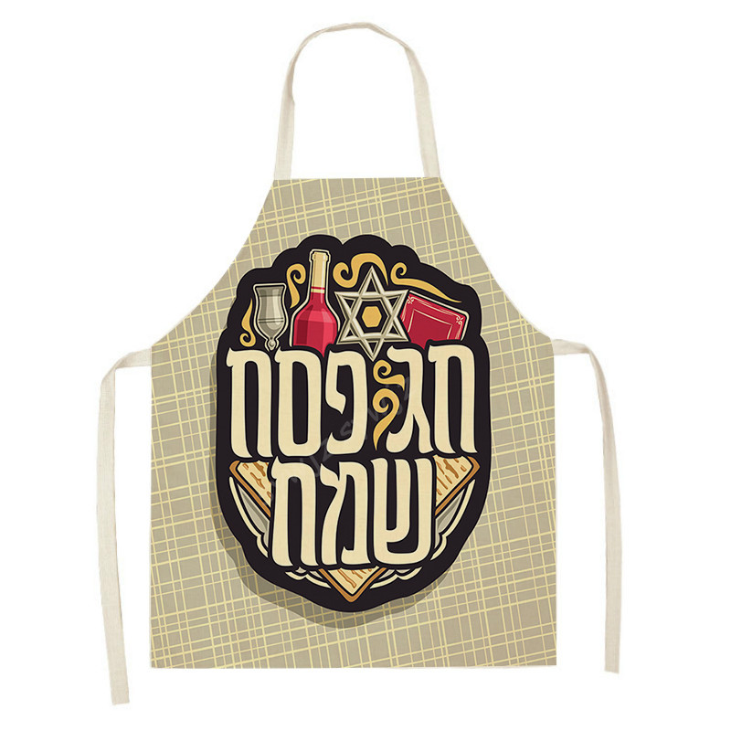 Sešstūra ziedi Pasā Lina priekšauts ebreju pavasara brīvdienu virtuves galds, traipu izturīgs, dekoratīvs priekšautiņus mājas ballīšu dekors