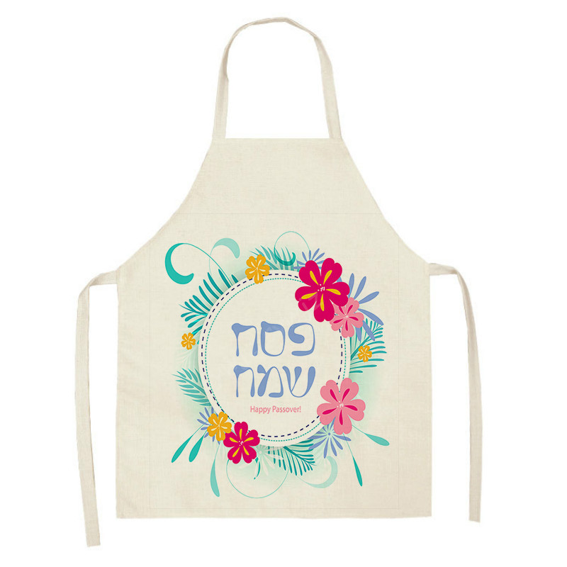 Sešstūra ziedi Pasā Lina priekšauts ebreju pavasara brīvdienu virtuves galds, traipu izturīgs, dekoratīvs priekšautiņus mājas ballīšu dekors