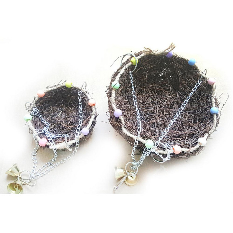 Papagaiļa putnu dabīgā rotangpalmas ligzda iekarināms šūpoles būris asari rotaļlietas mājdzīvnieku piederumi maziem vidēji lieliem putniem