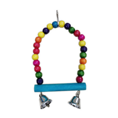 Putnu rotaļlietu statīvs šūpoles Mazs papagaiļa piekārts šūpuļtīkls, kas izgatavots no koka zvaniņiem un krāsainām krellēm Dārza piederumi