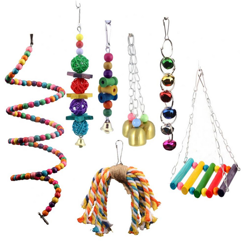 7Gb putnu rotaļlietu komplekts rotangpalmas lodīšu kāpnēm spirālveida virves papagailis rotaļlieta mājdzīvnieku putnu būra iekarināms dekors ar kāpnēm mājdzīvnieku piederumiem