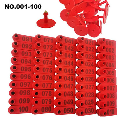 Mājlopi Aitu ausu uzgaļi 100 gab. Numurēti 001-100 Plastmasas ausu zīmogu marķiera aplikators aitu kazu govs dzīvnieku identifikācijai