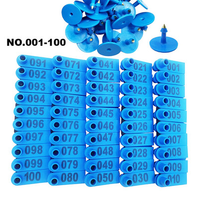 Mājlopi Aitu ausu uzgaļi 100 gab. Numurēti 001-100 Plastmasas ausu zīmogu marķiera aplikators aitu kazu govs dzīvnieku identifikācijai