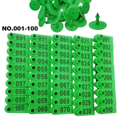 Mājlopi Aitu ausu uzgaļi 100 gab. Numurēti 001-100 Plastmasas ausu zīmogu marķiera aplikators aitu kazu govs dzīvnieku identifikācijai