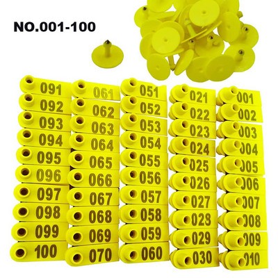 Mājlopi Aitu ausu uzgaļi 100 gab. Numurēti 001-100 Plastmasas ausu zīmogu marķiera aplikators aitu kazu govs dzīvnieku identifikācijai