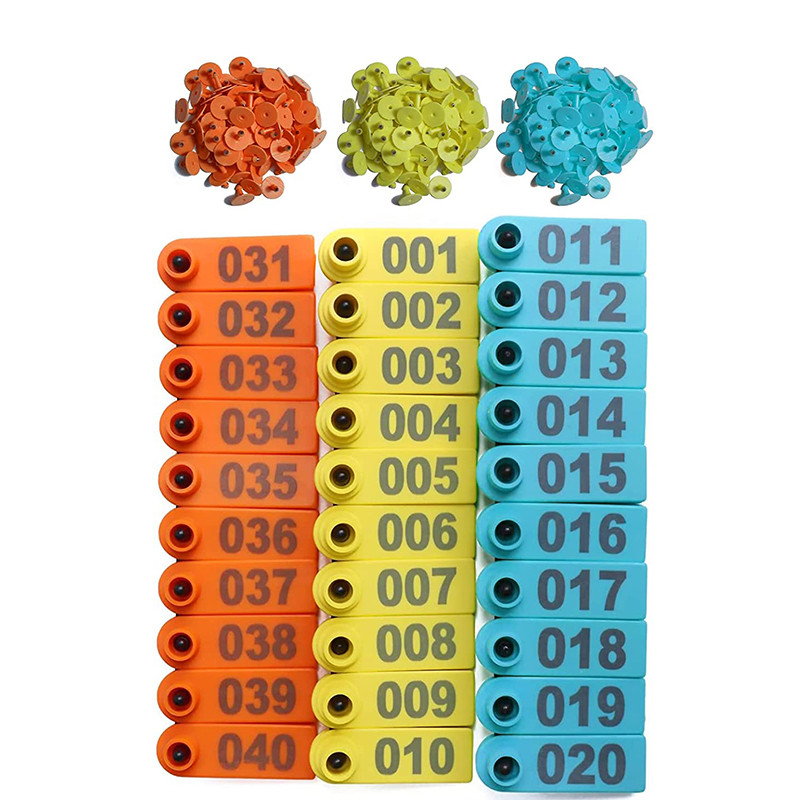 Mājlopi Aitu ausu uzgaļi 100 gab. Numurēti 001-100 Plastmasas ausu zīmogu marķiera aplikators aitu kazu govs dzīvnieku identifikācijai