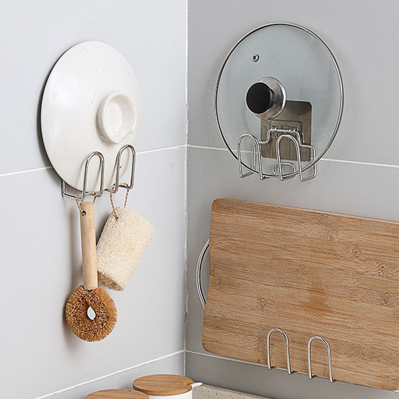 Οικιακή κρεμάστρα καπακιού Βάσεις από ανοξείδωτο ατσάλι Επιτοίχιο Organizer κατσαρόλας Βολικό