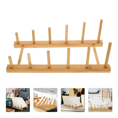 Dish Drainer Bowl Shelf Dishes Draining Rack Plate Drying Pot Cover Bamboo Kitchen Gadget Folding