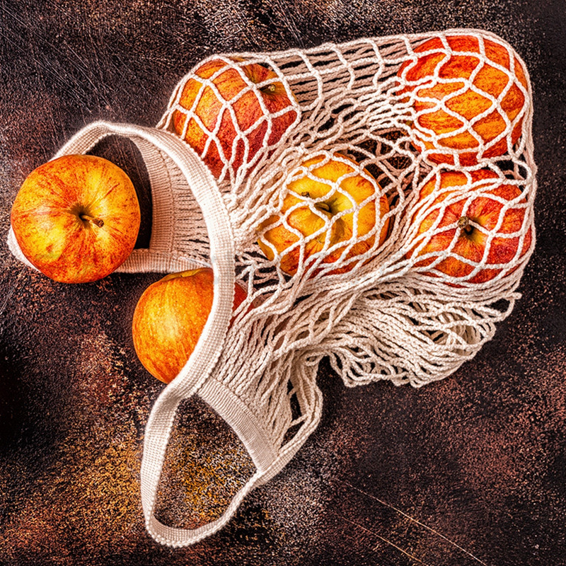 Pārnēsājamas atkārtoti lietojamas pārtikas preču somas Augļu dārzeņu soma Mazgājama kokvilnas sieta aukla organiskā organizatora rokassomiņa ar īsu rokturi.