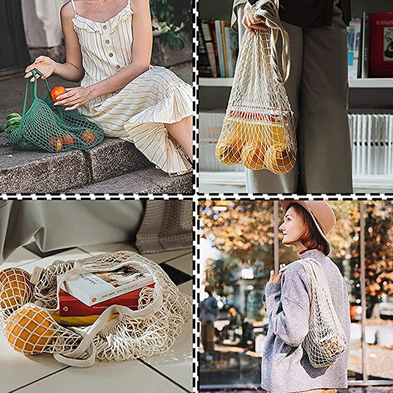 Pārnēsājamas atkārtoti lietojamas pārtikas preču somas Augļu dārzeņu soma Mazgājama kokvilnas sieta aukla organiskā organizatora rokassomiņa ar īsu rokturi.