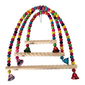 JAUNS Putnu krāsains šūpoles nūja ar krāsainām krellēm Zvanu papagaiļa dabīgā koka rotaļlietu putnu būra aksesuāri