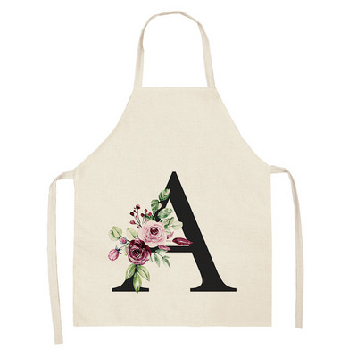 Ziedu burtu alfabēta raksts virtuves priekšauts sievietei bez piedurknēm kokvilnas lina priekšauti Ēdienu gatavošanai mājas tīrīšanas rīki 55*68cm
