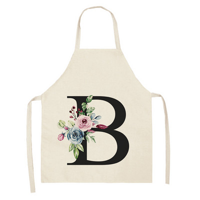 Ziedu burtu alfabēta raksts virtuves priekšauts sievietei bez piedurknēm kokvilnas lina priekšauti Ēdienu gatavošanai mājas tīrīšanas rīki 55*68cm