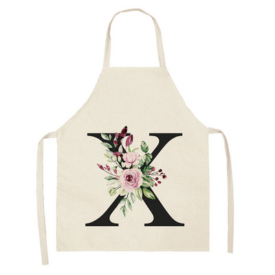 Ziedu burtu alfabēta raksts virtuves priekšauts sievietei bez piedurknēm kokvilnas lina priekšauti Ēdienu gatavošanai mājas tīrīšanas rīki 55*68cm