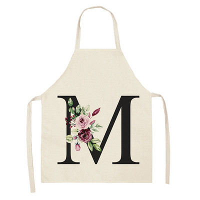 Ziedu burtu alfabēta raksts virtuves priekšauts sievietei bez piedurknēm kokvilnas lina priekšauti Ēdienu gatavošanai mājas tīrīšanas rīki 55*68cm