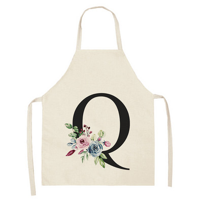 Ziedu burtu alfabēta raksts virtuves priekšauts sievietei bez piedurknēm kokvilnas lina priekšauti Ēdienu gatavošanai mājas tīrīšanas rīki 55*68cm