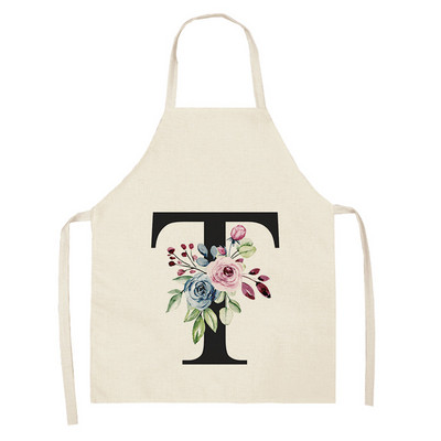 Ziedu burtu alfabēta raksts virtuves priekšauts sievietei bez piedurknēm kokvilnas lina priekšauti Ēdienu gatavošanai mājas tīrīšanas rīki 55*68cm