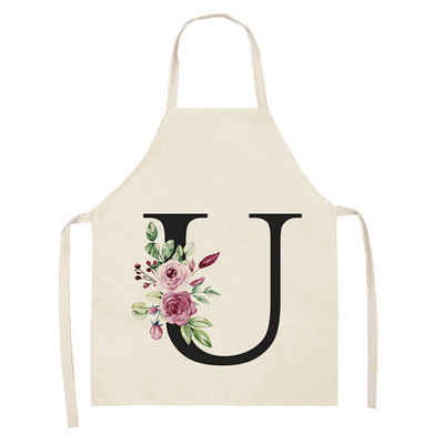 Ziedu burtu alfabēta raksts virtuves priekšauts sievietei bez piedurknēm kokvilnas lina priekšauti Ēdienu gatavošanai mājas tīrīšanas rīki 55*68cm