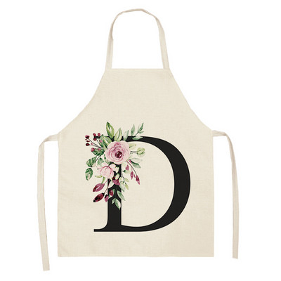 Ziedu burtu alfabēta raksts virtuves priekšauts sievietei bez piedurknēm kokvilnas lina priekšauti Ēdienu gatavošanai mājas tīrīšanas rīki 55*68cm