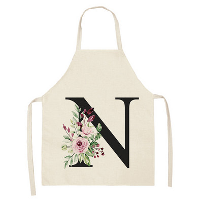 Ziedu burtu alfabēta raksts virtuves priekšauts sievietei bez piedurknēm kokvilnas lina priekšauti Ēdienu gatavošanai mājas tīrīšanas rīki 55*68cm