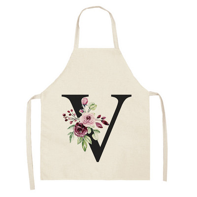 Ziedu burtu alfabēta raksts virtuves priekšauts sievietei bez piedurknēm kokvilnas lina priekšauti Ēdienu gatavošanai mājas tīrīšanas rīki 55*68cm