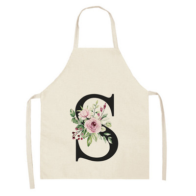 Ziedu burtu alfabēta raksts virtuves priekšauts sievietei bez piedurknēm kokvilnas lina priekšauti Ēdienu gatavošanai mājas tīrīšanas rīki 55*68cm