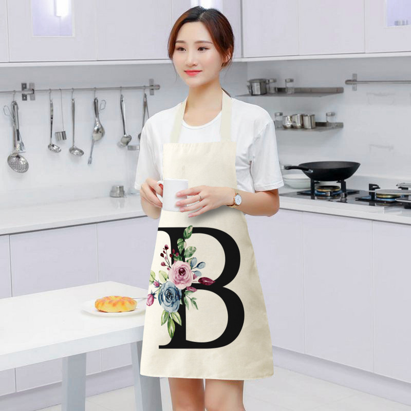 Ziedu burtu alfabēta raksts virtuves priekšauts sievietei bez piedurknēm kokvilnas lina priekšauti Ēdienu gatavošanai mājas tīrīšanas rīki 55*68cm