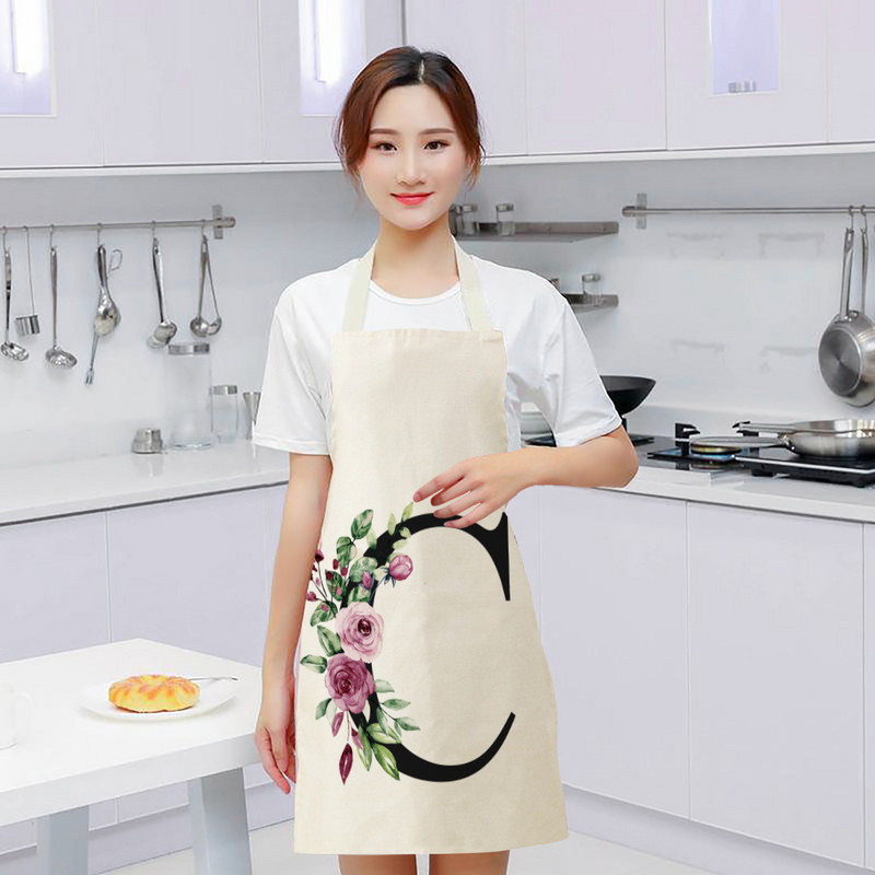 Ziedu burtu alfabēta raksts virtuves priekšauts sievietei bez piedurknēm kokvilnas lina priekšauti Ēdienu gatavošanai mājas tīrīšanas rīki 55*68cm