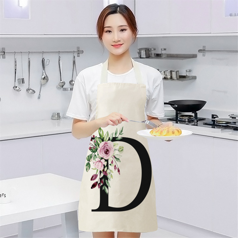 Ziedu burtu alfabēta raksts virtuves priekšauts sievietei bez piedurknēm kokvilnas lina priekšauti Ēdienu gatavošanai mājas tīrīšanas rīki 55*68cm