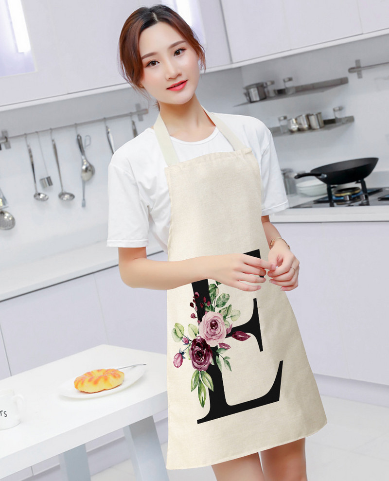 Ziedu burtu alfabēta raksts virtuves priekšauts sievietei bez piedurknēm kokvilnas lina priekšauti Ēdienu gatavošanai mājas tīrīšanas rīki 55*68cm