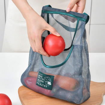 Φορητές επαναχρησιμοποιούμενες τσάντες παντοπωλείου Πλενόμενες διχτυωτές τσάντες φρούτων λαχανικών για ψώνια Διχτυωτές τσάντες κρεμαστές τσάντες οργάνωσης κουζίνας