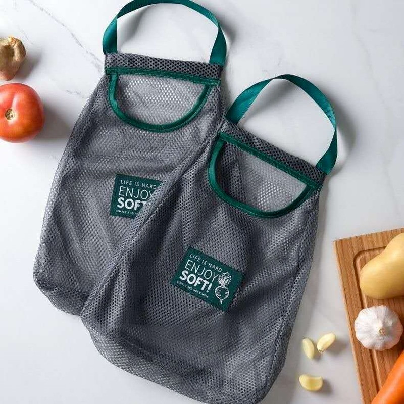 Pārnēsājami atkārtoti lietojami pārtikas preču maisiņi Mazgājams sieta maisiņš Augļu dārzeņu iepirkšanās Tīkla aukla piekarināmie maisiņi Virtuves organizatora rokassomiņa