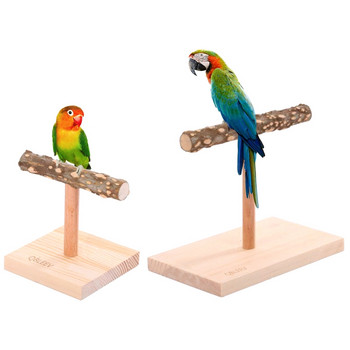 Дървена стойка за костур Стоящ бар Естествен клон с основа Нетоксични играчки за папагали Стабилна настолна скраб станция за птици B03E