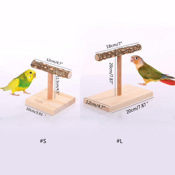 Дървена стойка за костур Стоящ бар Естествен клон с основа Нетоксични играчки за папагали Стабилна настолна скраб станция за птици B03E