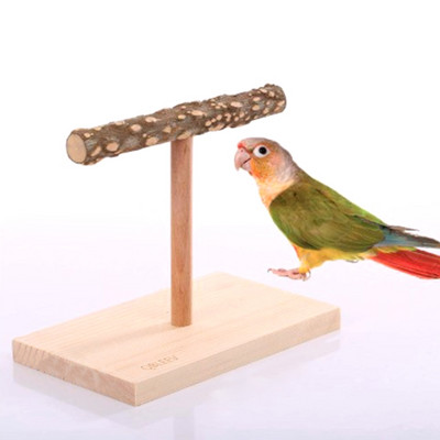 Wood Perch Stand Standing Bar Natural Branch with Base Non-toxic Parrot Toys Stable Table Top Scrub Station for Birds B03E