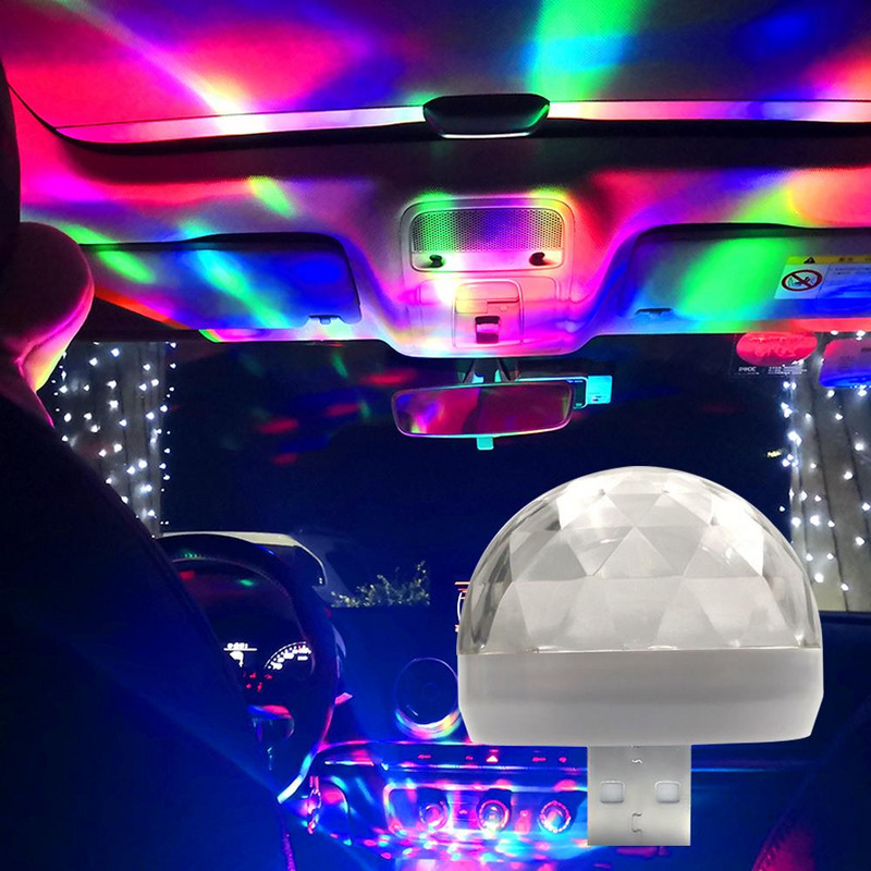 Automobilio USB Ambient Light DJ RGB Mini Spalvinga Muzika Garsas LED Apple 5V Sąsaja Šventės Vakarėlio Atmosferos Vidaus Kupolo bagažinės lempa