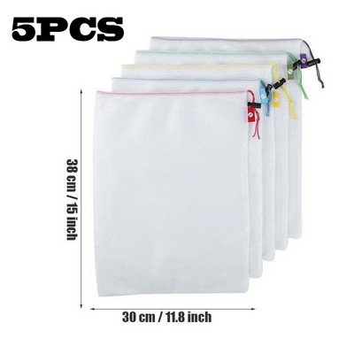 5 vnt Vaisių ir daržovių laikymo maišeliai Plaunami daugkartinio naudojimo tinkliniai maišeliai virtuvės maisto organizatorius žaislai bakalėjos sandėliavimo pakavimo maišelis