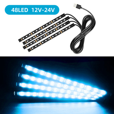 Interiorul mașinii 48 LED 4 în 1 sau 2 în 1 bandă Atmosferă Lumină ambientală decorativă Flexibil pentru 12-24V