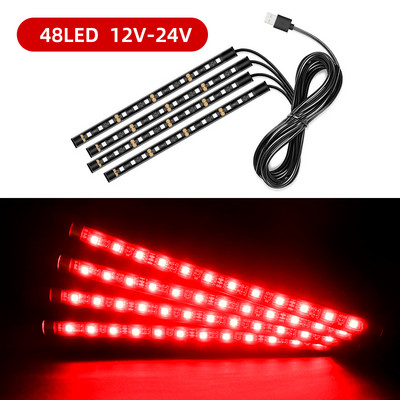 Interiorul mașinii 48 LED 4 în 1 sau 2 în 1 bandă Atmosferă Lumină ambientală decorativă Flexibil pentru 12-24V