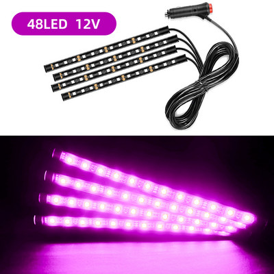 Interiorul mașinii 48 LED 4 în 1 sau 2 în 1 bandă Atmosferă Lumină ambientală decorativă Flexibil pentru 12-24V