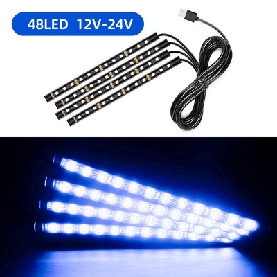 Interiorul mașinii 48 LED 4 în 1 sau 2 în 1 bandă Atmosferă Lumină ambientală decorativă Flexibil pentru 12-24V