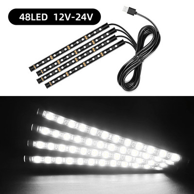 Interiorul mașinii 48 LED 4 în 1 sau 2 în 1 bandă Atmosferă Lumină ambientală decorativă Flexibil pentru 12-24V