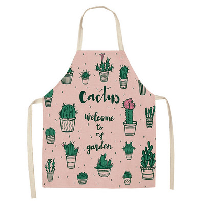 1 gab Kaktusa raksta virtuves priekšauts sievietēm bez piedurknēm kokvilnas lina priekšauti Mājas gatavošanai Cepšanas priekšauti Tīrīšanas rīki 68x55cm