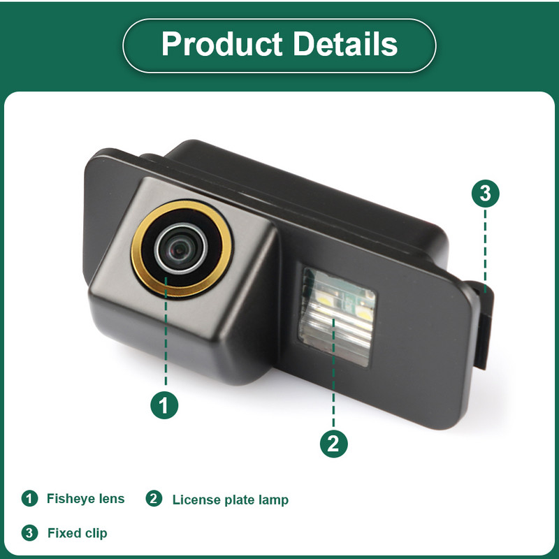 GreenYi 1080P HD 170° automašīnas ūdensnecaurlaidīga transportlīdzekļa plāksnes atpakaļskata kamera Ford Focus hečbekam Fiesta Mondeo S-MAX 2008-2014