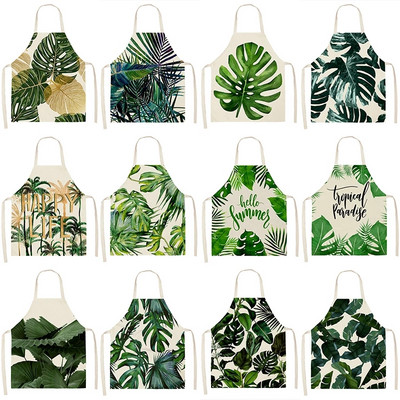 Sorțuri de bucătărie cu model cu plante tropicale pentru femei, pentru gătit acasă, din bumbac, șorț fără mâneci 65x53cm Accesorii pentru copt Bavete