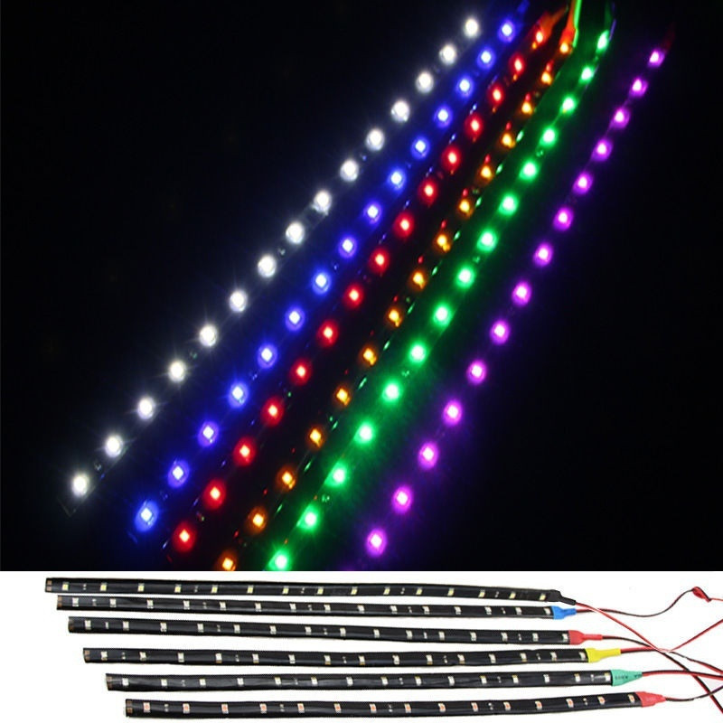 4 buc. 30 cm 15 LED-uri Camioane pentru mașini Grătar cu motor Flexibil 6 culori Benzi luminoase impermeabile pentru mașină Motociclete Lumini moale decorative 12V