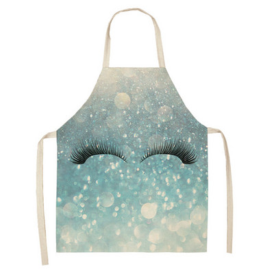 Színes szempilla nyomott konyhai kötény Rajzfilm Szülő-gyermek Ujjatlan pamut vászon kötények nőknek Tisztítóeszközök Kötény Mandil